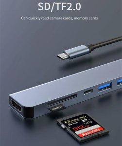 Type C Hub with 4K HDMI Adapter USB 3.1 USB 3.0 USB 2.0 SD TF 7 in 1