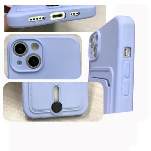 Case For iPhone 15 Silicone Card Holder Protection in Lavender