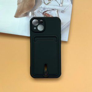 Silicone Card Holder Protection Case For iPhone 15 Plus in Black