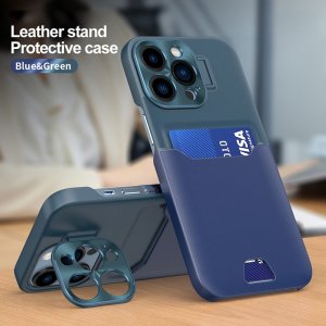 Case For iPhone 14 in Blue Green Card Holder Lens Protector Stand