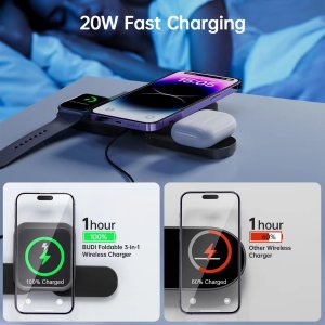 Wireless Charger For iPhone 15 14 13 12 Pods Watch Budi Magnetic Foldable 15W