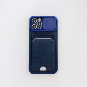 Case For iPhone 12 Pro in Blue Ultra thin with Card slot Camera shutter