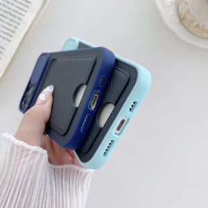 Case For iPhone 13 Pro Max in Blue Ultra thin Case with Card slot Camera shutter