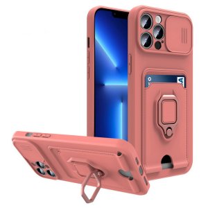 Case For iPhone 13 Pro Pink with Magnetic Ring Holder Camera Shield