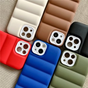 For iPhone 13 Pro Max Green Puffer Down Jacket Phone Case