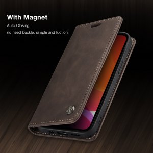 Flip Case For iPhone 13 Wallet in Brown Handmade Leather Magnetic Folio Flip