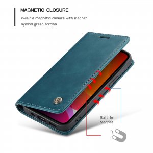 Flip Case For iPhone 13 Wallet in Black Handmade Leather Magnetic Folio Flip