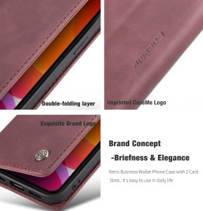 Flip Case For iPhone 13 Wallet in Burgundy Handmade Leather Magnetic Folio Flip