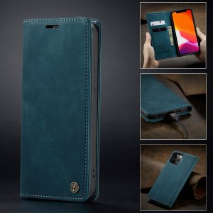 Flip Case For iPhone 13 Wallet Case in Teal Handmade Leather Magnetic Folio Flip