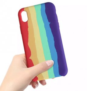 Case For iPhone X XS Gay Pride Rainbow Multicoloured Liquid Silicone
