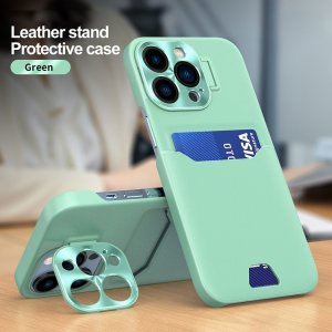 Case For iPhone 14 in Green Card Holder Lens Protector Stand