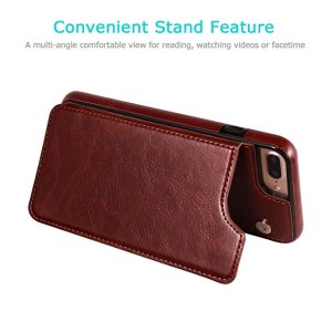 Case For iPhone 14 Plus 15 Plus in Brown Flip Leather Multi Card Holder