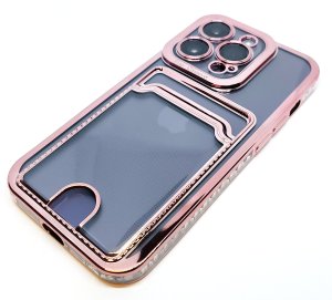 Case For iPhone 14pm 15pm Clear View Card Holder With Styled Edge Pink