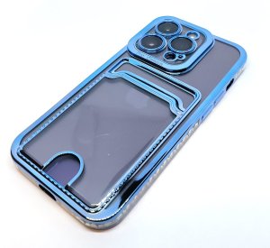 Case For iPhone 14Pro 15Pro Clear View Card Holder With Styled Edge Blue