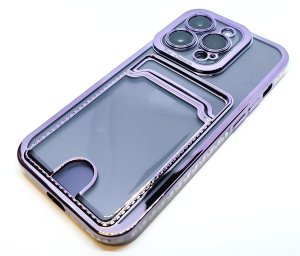 Case For iPhone 14 Plus Clear View Card Holder With Styled Edge Purple
