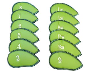 Leather Golf Club Headcovers Irons Set 12 Pcs Club Iron Head Covers in Green