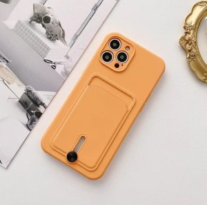 Case For iPhone 15 Pro Silicone Card Holder Protection in Orange