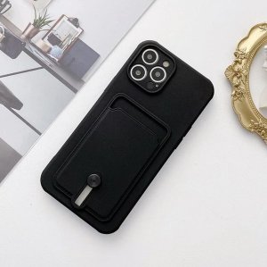 Silicone Card Holder Protection Case For iPhone 15 Pro Max in Black