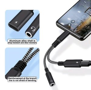 Type C to 3.5mm Headphone and Type C Charger Socket Adapter 10W