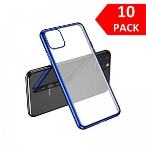 Case For iPhone 11 Pro Max Bulk Pack of 10 X Clear Silicone With Blue Edge