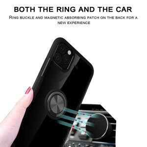 Case For iPhone 11 Pro Max Black Clear With Magnetic Ring Holder Stand