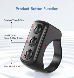Tiktok Remote Control Ring Finger Scroller Remote E-book Bluetooth Scrolling Black
