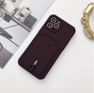 Silicone Card Holder Protection Case For iPhone 15 Pro Max in Plum