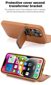 Leather Flip Case with Stand and Camera Protection For iPhone 15 in Red