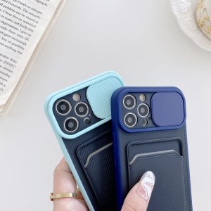 Case For iPhone XR in Cyan Ultra thin Case with Card slot Camera shutter