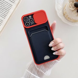 Case For iPhone 13 Pro Max in Red Ultra thin Case with Card slot Camera shutter