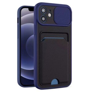 Case For iPhone 13 Pro Max in Blue Ultra thin Case with Card slot Camera shutter
