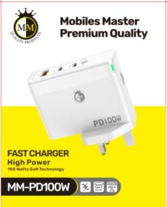 3 Port Plug Charger 100W PD MM with GaN Technology with 2 x Type C and Usb A