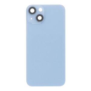 Glass Back For iPhone 14 Blue Battery Door Camera Lens Bezel Magnetism Ring + Metal Plate Plain Without Logo