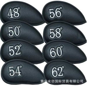 PU Leather Wedge Iron Head Covers Black 8 Pcs