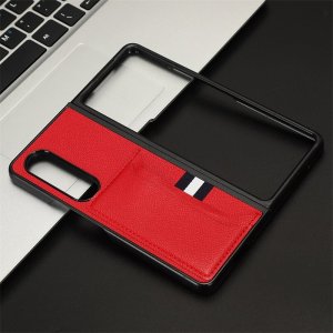 Case For Samsung Z Fold 4 Red Litchi PU Leather Retro Card Holder