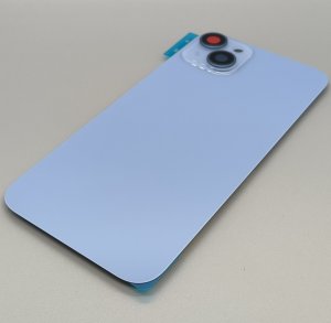 Glass Back For iPhone 14 Plus Blue Battery Door Camera Lens Bezel Magnetism Ring + Metal Plate Plain Without Logo