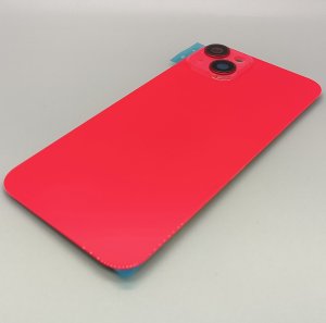 Glass Back For iPhone 14 Plus Red Battery Door Camera Lens Bezel Magnetism Ring + Metal Plate Plain Without Logo