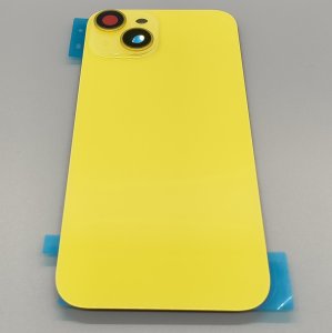 Glass Back For iPhone 14 Yellow Battery Door Camera Lens Bezel Magnetism Ring + Metal Plate Plain Without Logo
