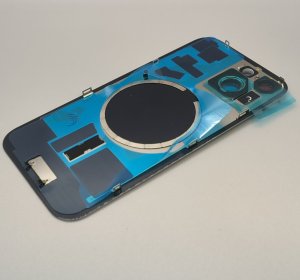 Glass Back For iPhone 15 Blue Battery Door Camera Lens Bezel Magnetism Ring + Metal Plate Plain Without Logo