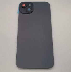 Glass Back For iPhone 15 Plus Black Battery Door Camera Lens Bezel Magnetism Ring + Metal Plate Plain Without Logo