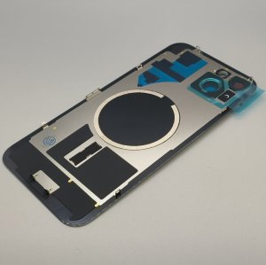 Glass Back For iPhone 15 Plus Blue Battery Door Camera Lens Bezel Magnetism Ring + Metal Plate Plain Without Logo