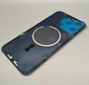 Glass Back For iPhone 15 Pro Max Blue Titanium Battery Door Camera Lens Bezel Magnetism Ring + Metal Plate Plain Without Logo