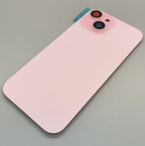 Glass Back For iPhone 15 Pink Battery Door Camera Lens Bezel Magnetism Ring + Metal Plate Plain Without Logo