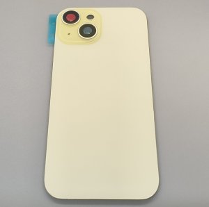 Glass Back For iPhone 15 Yellow Battery Door Camera Lens Bezel Magnetism Ring + Metal Plate Plain Without Logo