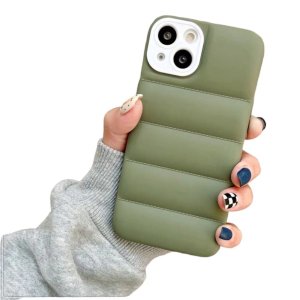 For iPhone 13 Pro Max Green Puffer Down Jacket Phone Case