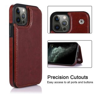 Case For iPhone 14 Plus 15 Plus in Brown Flip Leather Multi Card Holder