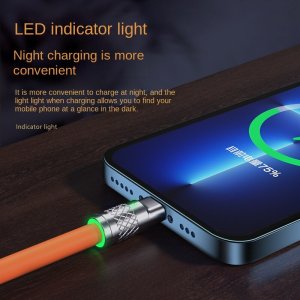 Fast Charging Cable For Mobile Phone 3 in 1 120W Orange Zinc Alloy LED