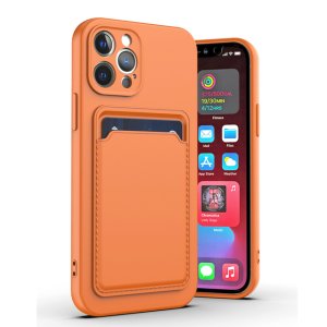 Case For iPhone 14 Pro Max 15 Pro Max Silicone Card Holder Protection in Orange