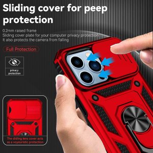 Case For iPhone 14 Pro Silver Armoured With Ring Holder Stand Camera Shutter