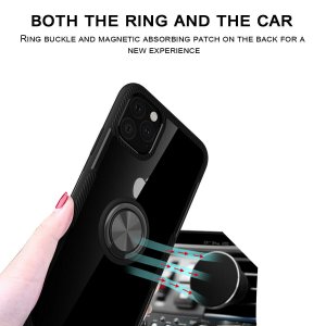 Case For iPhone 11 Pro Max Red Slim Clear With Magnetic Ring Holder Stand